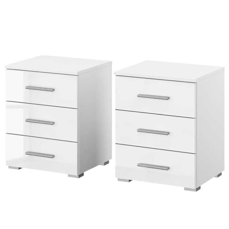 Rauch Base 3 Drawer Bedside Cabinet - Set of 2 - Alpine White and White High Gloss