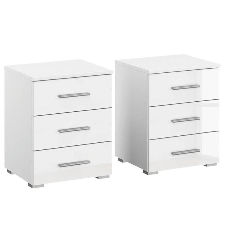 Rauch Base 3 Drawer Bedside Cabinet - Set of 2 - Alpine White and White High Gloss