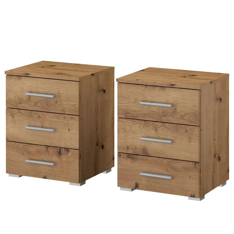 Rauch Base 3 Drawer Bedside Cabinet - Set of 2 - Artisan Oak