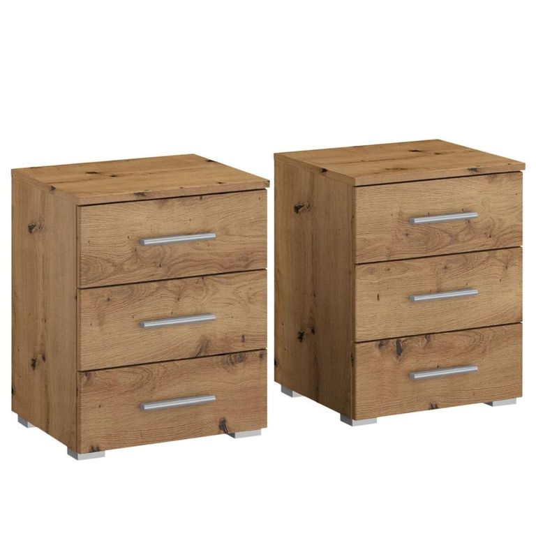 Rauch Base 3 Drawer Bedside Cabinet - Set of 2 - Artisan Oak