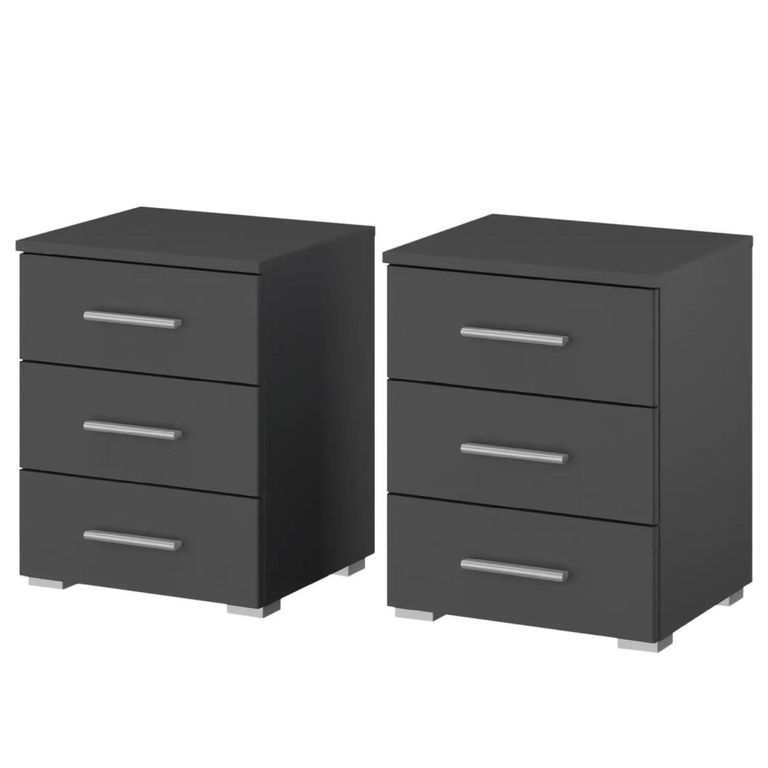 Rauch Base 3 Drawer Bedside Cabinet - Set of 2 - Metallic Dark Grey