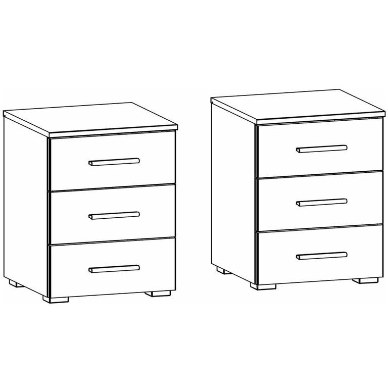 Rauch Base 3 Drawer Bedside Cabinet - Set of 2 - Metallic Dark Grey and Grey High Gloss
