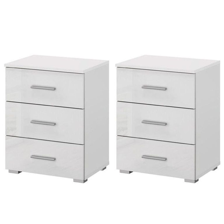 Rauch Elegant4you 3 Drawer Bedside Cabinet - Set of 2 - Alpine White and White High Gloss