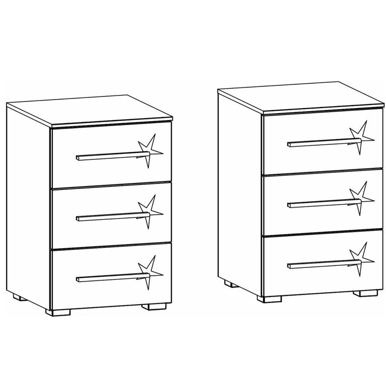 Rauch Elegant4you 3 Drawer Bedside Cabinet - Set of 2 - Alpine White and White High Gloss