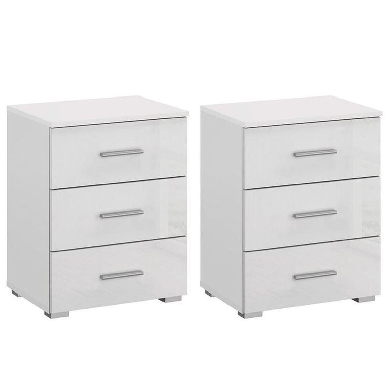 Rauch Elegant4you 3 Drawer Bedside Cabinet - Set of 2 - Alpine White and White High Gloss