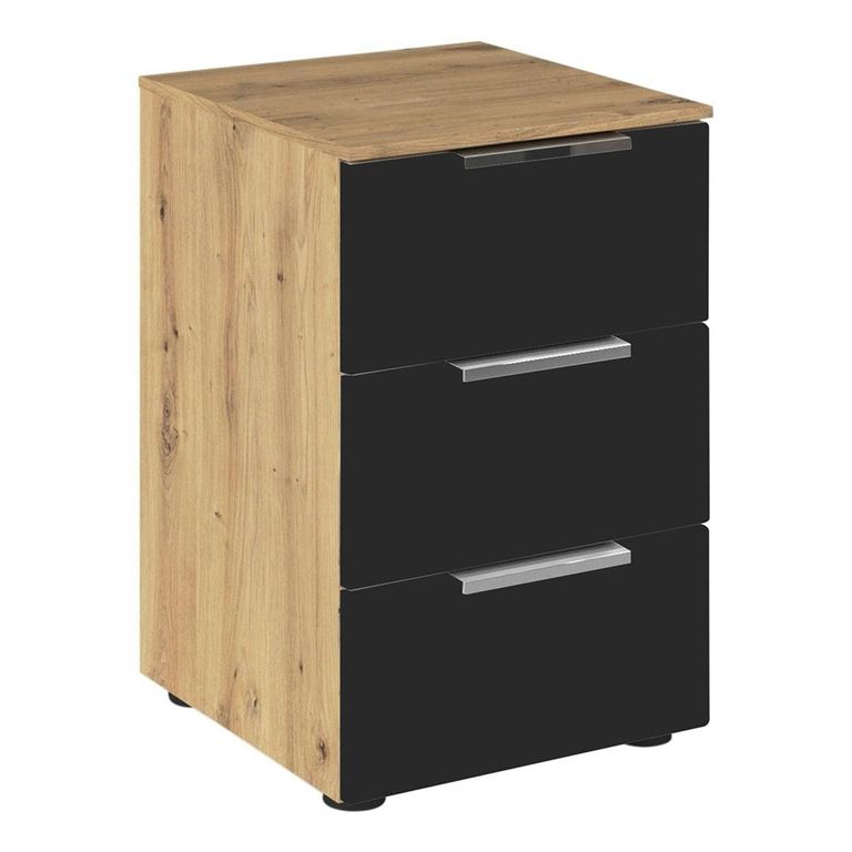 Rauch Flipp 3 Drawer Bedside Cabinet with Adjustable Height - Artisan Oak and Graphite