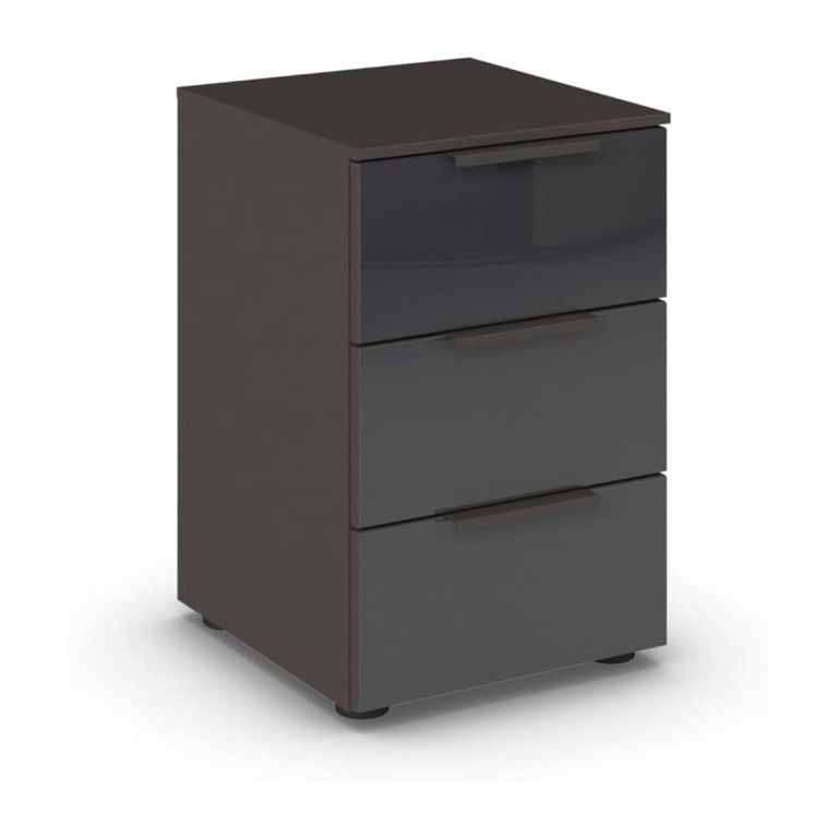Rauch Flipp 3 Drawer Bedside Cabinet with Adjustable Height - Graphite and Basalt Glass