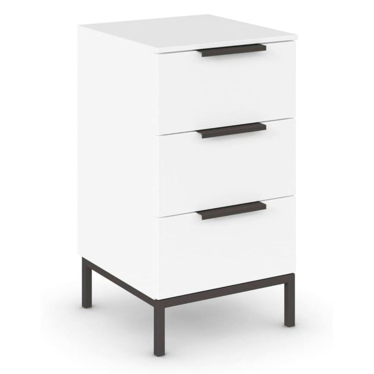 Rauch Flipp 3 Drawer Bedside Cabinet with Metal Base - Alpine White