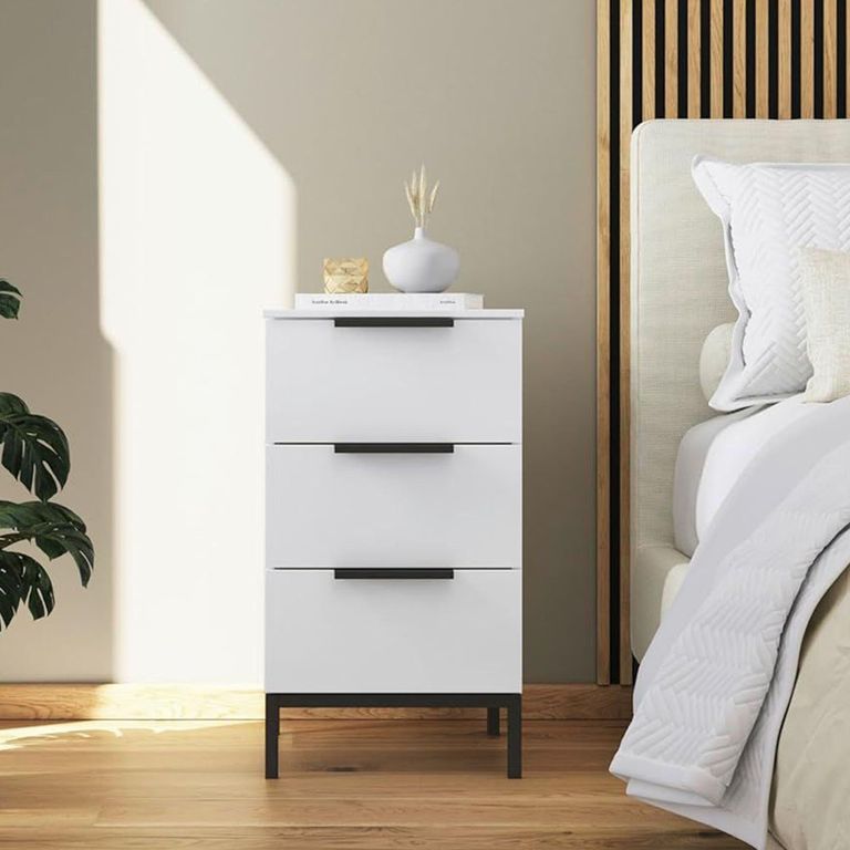 Rauch Flipp 3 Drawer Bedside Cabinet with Metal Base - Alpine White