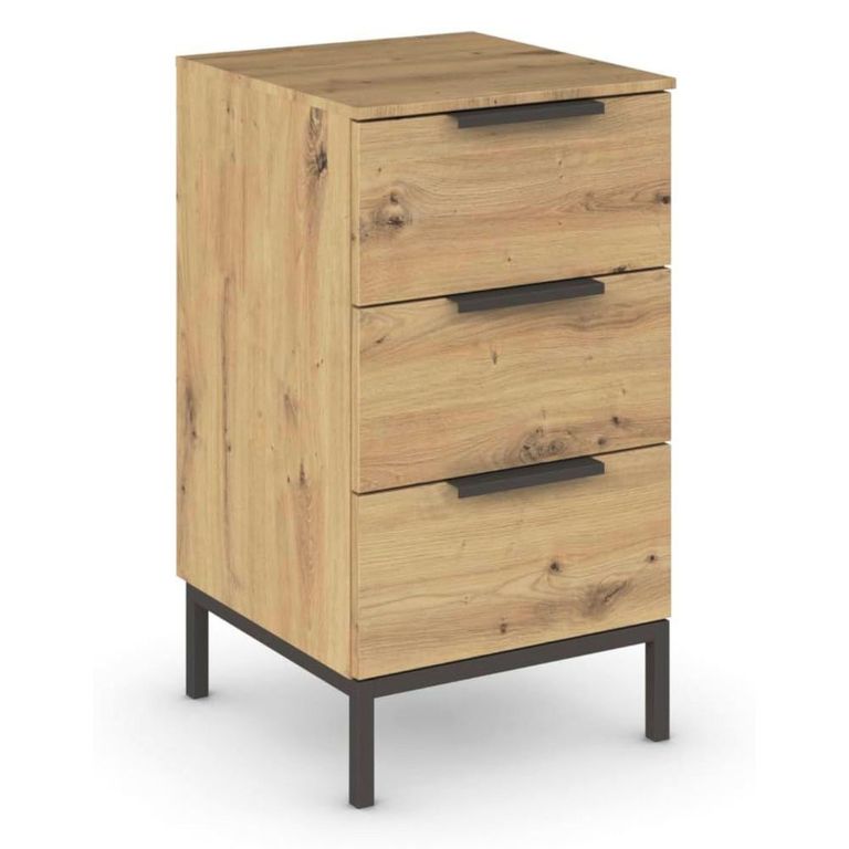 Rauch Flipp 3 Drawer Bedside Cabinet with Metal Base - Artisan Oak