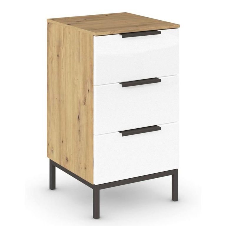 Rauch Flipp 3 Drawer Bedside Cabinet with Metal Base - Artisan Oak and Alpine White