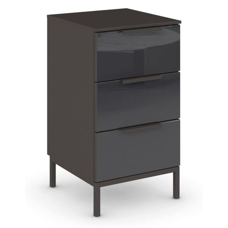 Rauch Flipp 3 Drawer Bedside Cabinet with Metal Base - Graphite and Basalt Glass