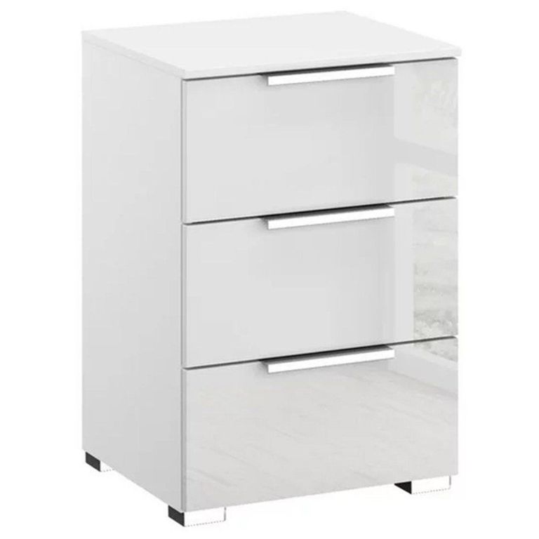 Rauch Miramar 3 Drawer Bedside Cabinet - Alpine White and Crystal White Glass