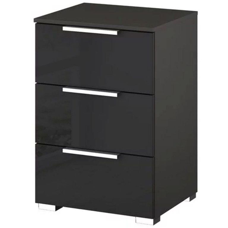 Rauch Miramar 3 Drawer Bedside Cabinet - Graphite and Basalt Glass