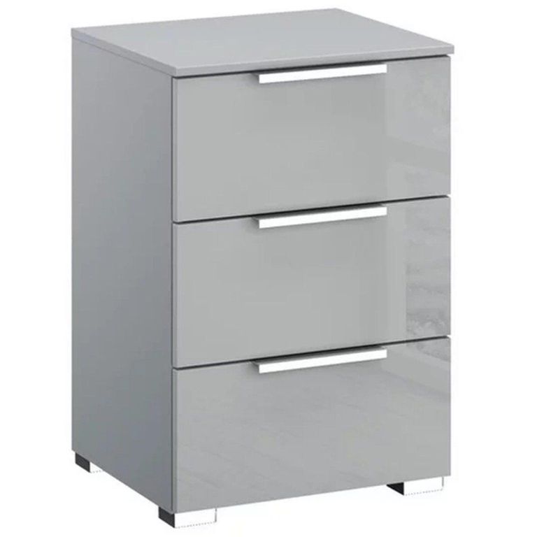 Rauch Miramar 3 Drawer Bedside Cabinet - Silk Grey and Silk Grey Glass