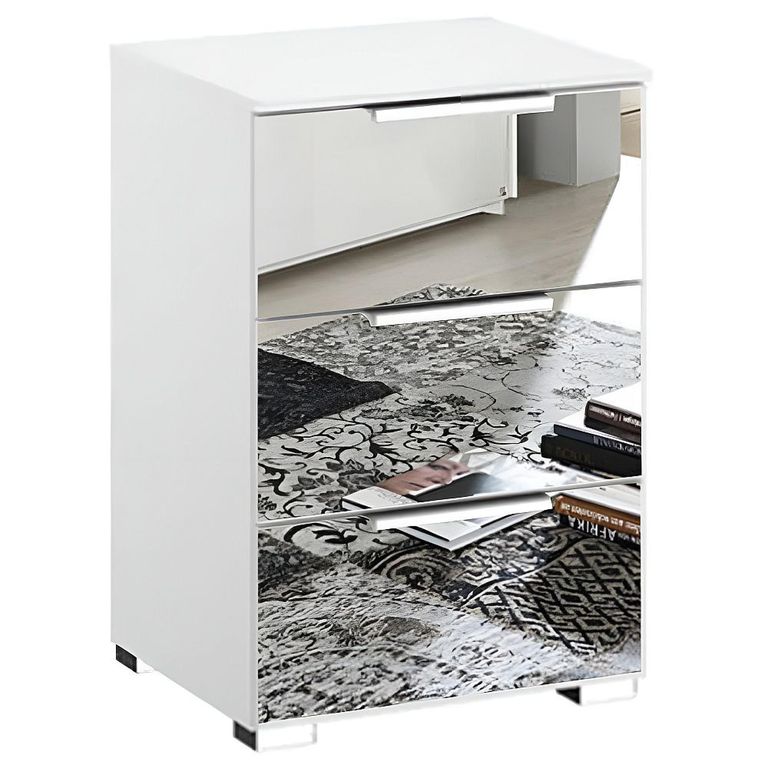 Rauch Miramar 3 Drawer Mirrored Bedside Cabinet - Alpine White