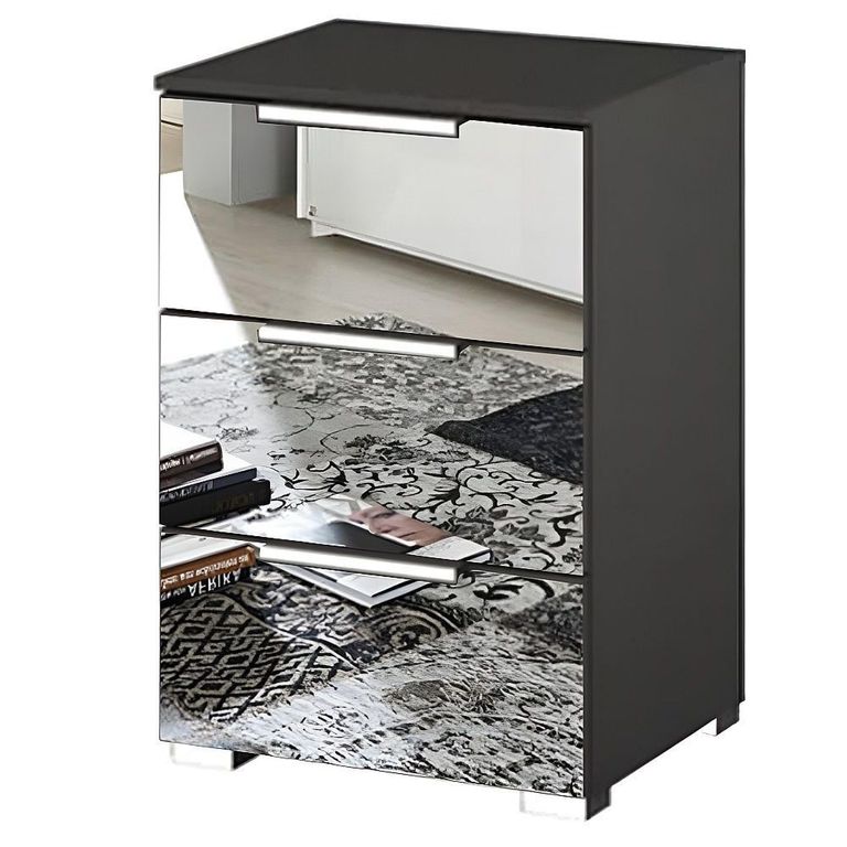 Rauch Miramar 3 Drawer Mirrored Bedside Cabinet - Graphite