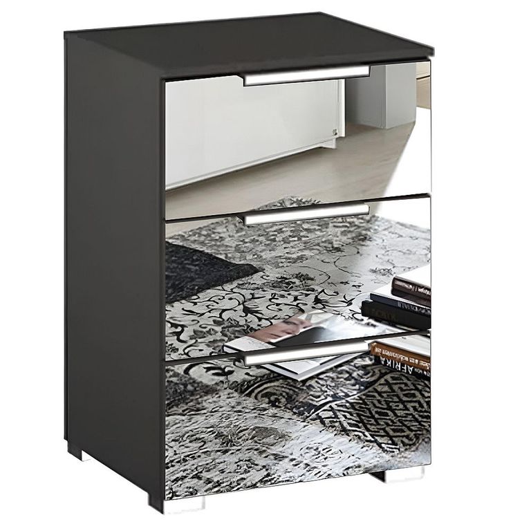 Rauch Miramar 3 Drawer Mirrored Bedside Cabinet - Graphite