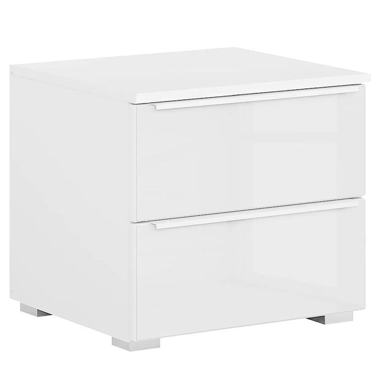 Rauch Monostar 2 Drawer Bedside Cabinet - Alpine White with White Glass