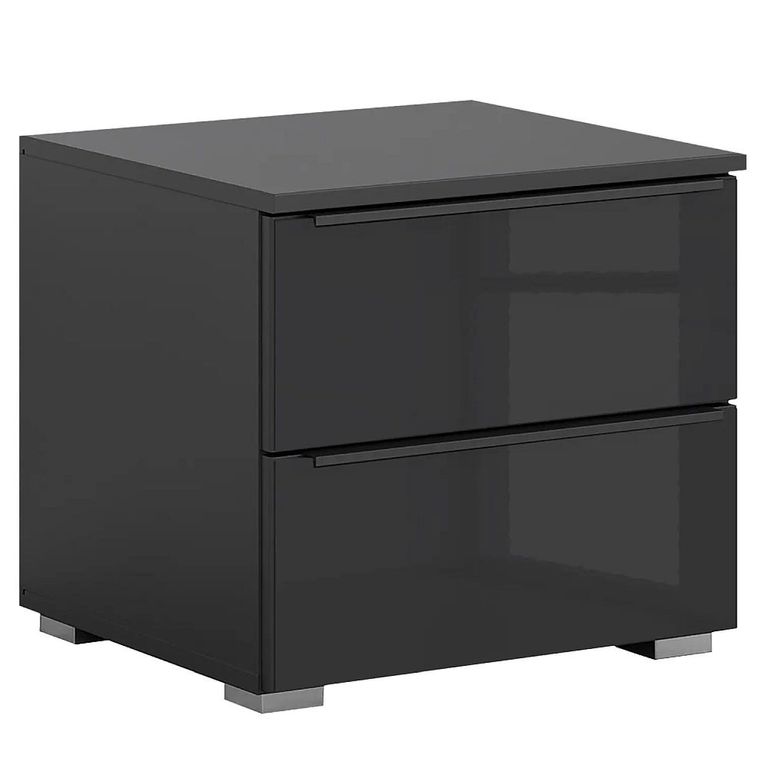 Rauch Monostar 2 Drawer Bedside Cabinet - Metallic Dark Grey with Basalt Glass