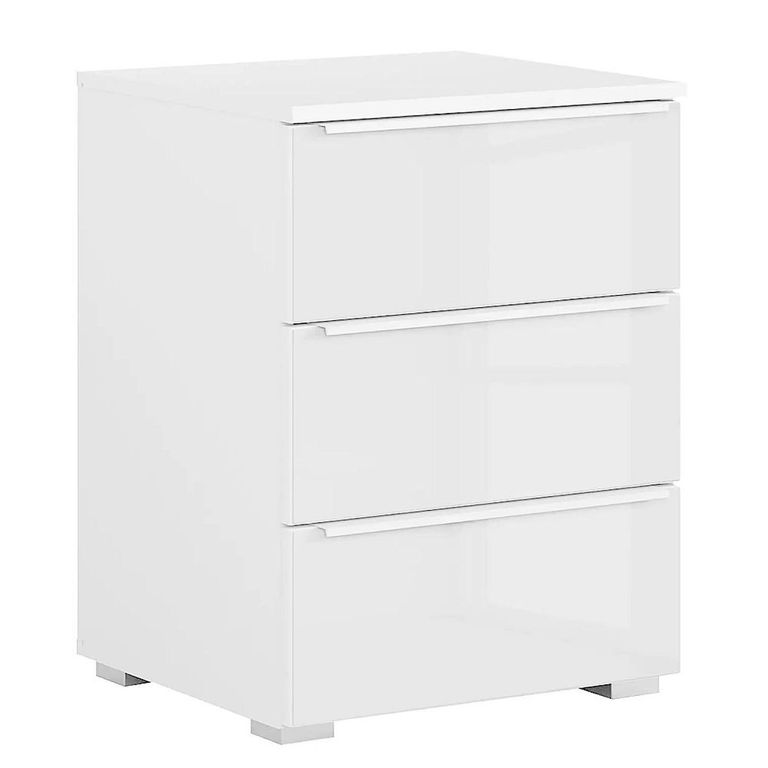 Rauch Monostar 3 Drawer Bedside Cabinet - Alpine White with White Glass