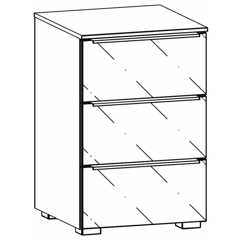 Rauch Monostar 3 Drawer Bedside Cabinet - Alpine White with White Glass