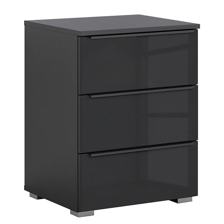 Rauch Monostar 3 Drawer Bedside Cabinet - Metallic Dark Grey with Basalt Glass