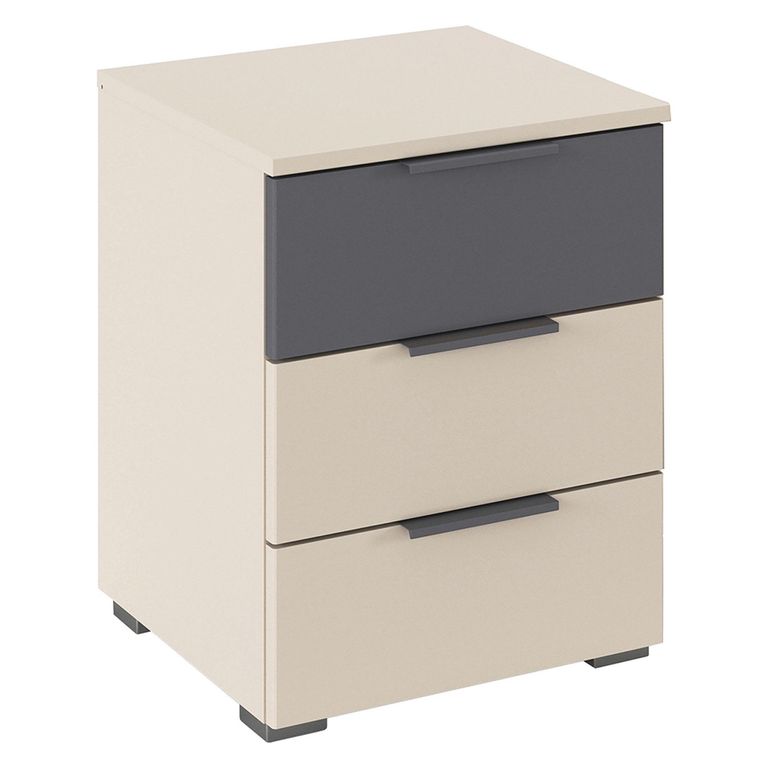 Rauch Sajo 3 Drawer Bedside Cabinet - Champagne and Metallic Dark Grey