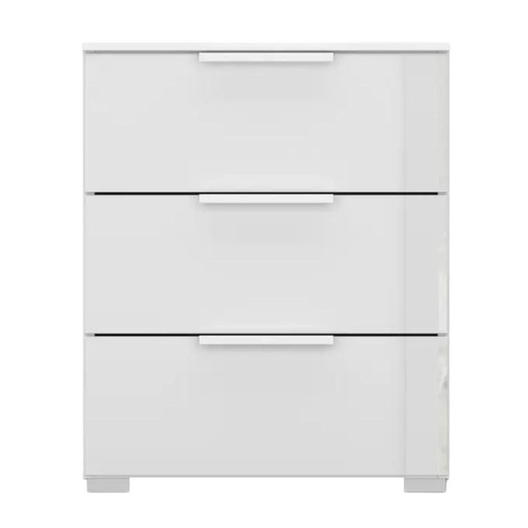 Rauch Skat Meridian 3 Drawer Bedside Cabinet - Alpine White and Crystal White Glass
