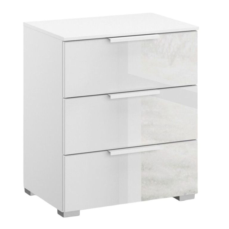 Rauch Skat Meridian 3 Drawer Bedside Cabinet - Alpine White and Crystal White Glass