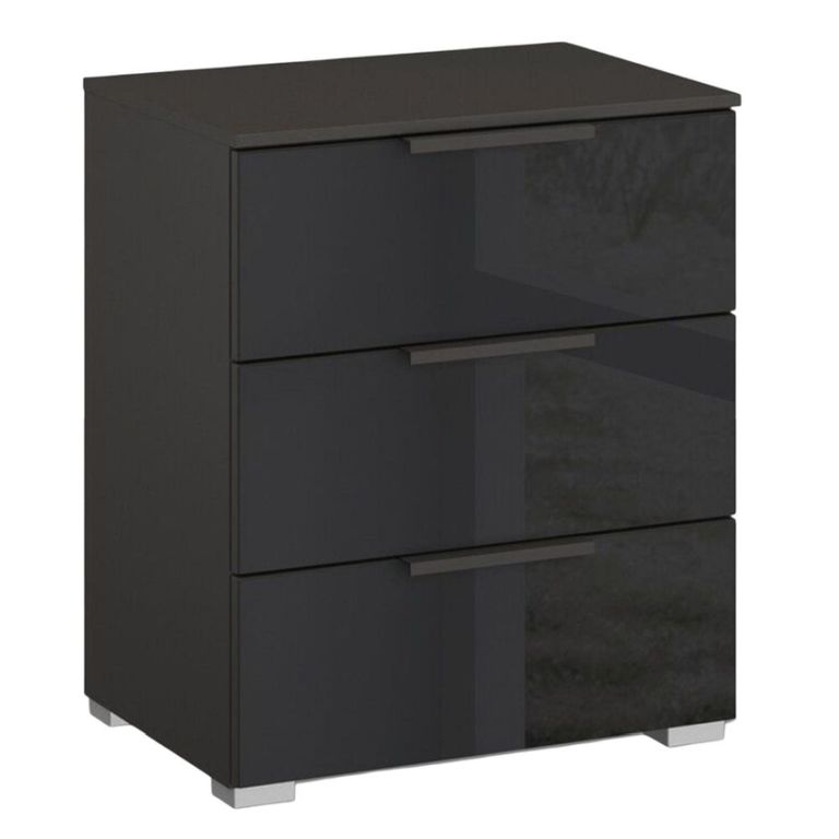 Rauch Skat Meridian 3 Drawer Bedside Cabinet - Graphite and Basalt Glass