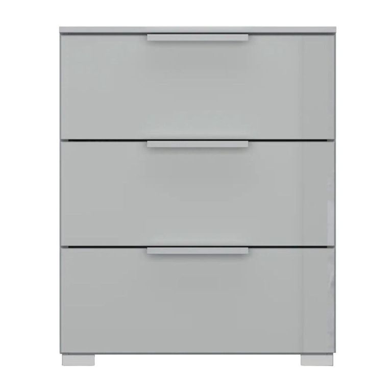 Rauch Skat Meridian 3 Drawer Bedside Cabinet - Silk Grey and Silk Grey Glass