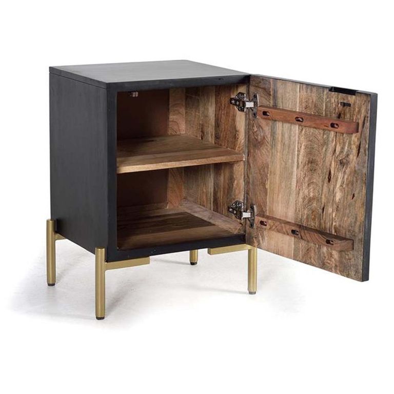 Refton Bedside Cabinet - Carved - Dark Mango Wood - 1 Door