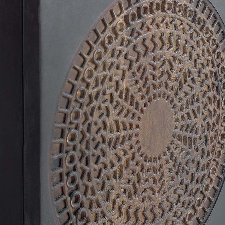 Refton Bedside Cabinet - Carved - Dark Mango Wood - 1 Door