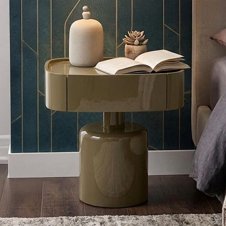 Romee Bedside Table - 1 Drawer - Oval - Clay Green