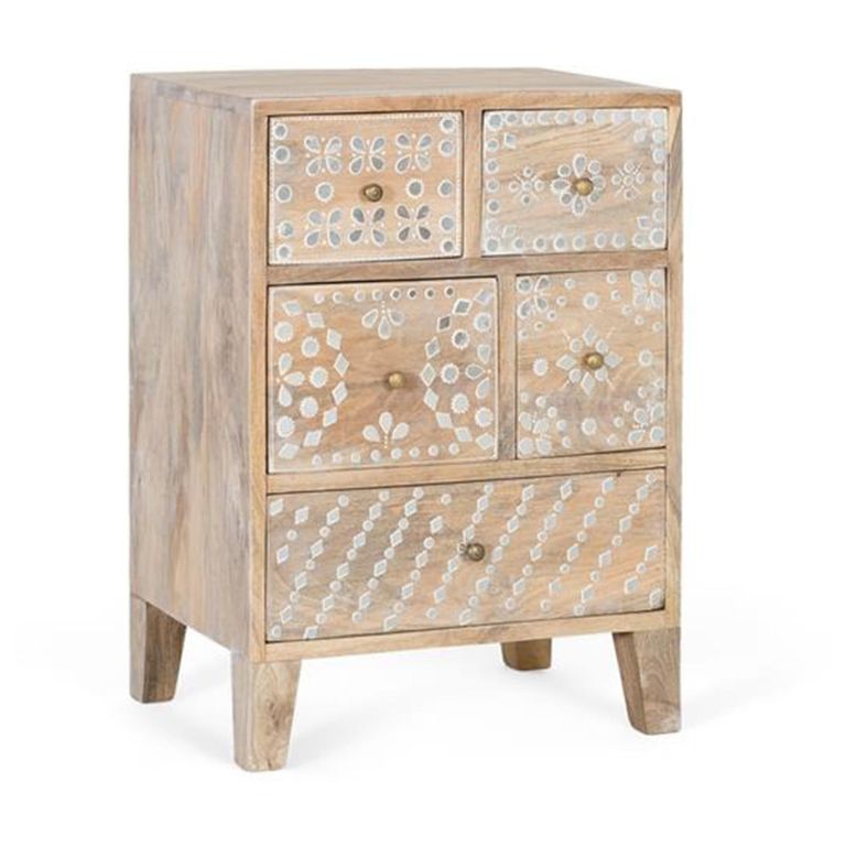 Savona Bedside Cabinet - Mango Wood - 5 Drawer