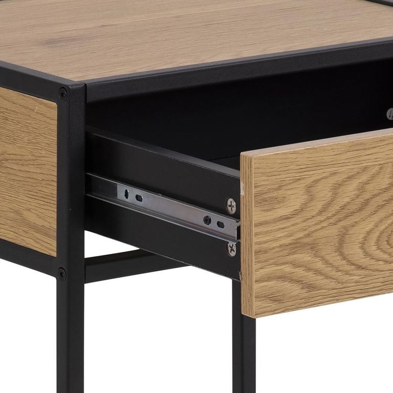 Seaford Bedside Table - 1 Drawer - Oak and Black Metal