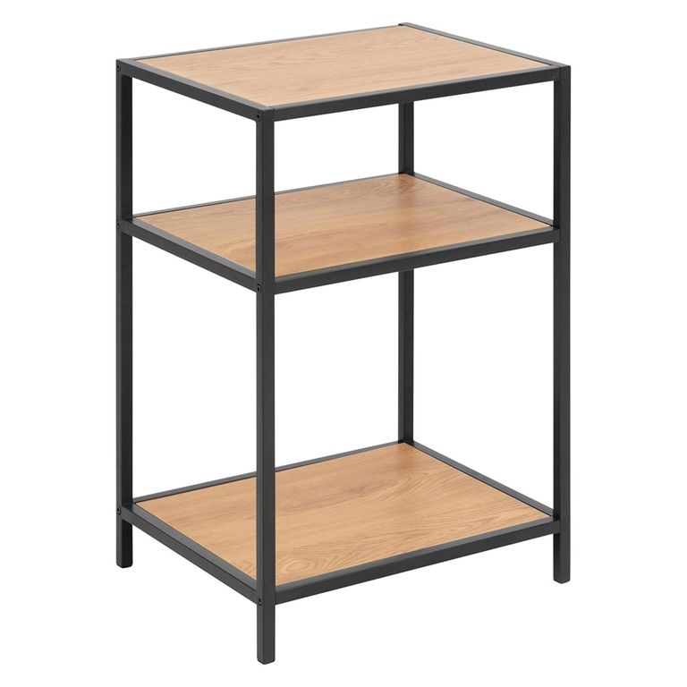 Seaford Bedside Table - 1 Drawer - Black Melamine and Metal