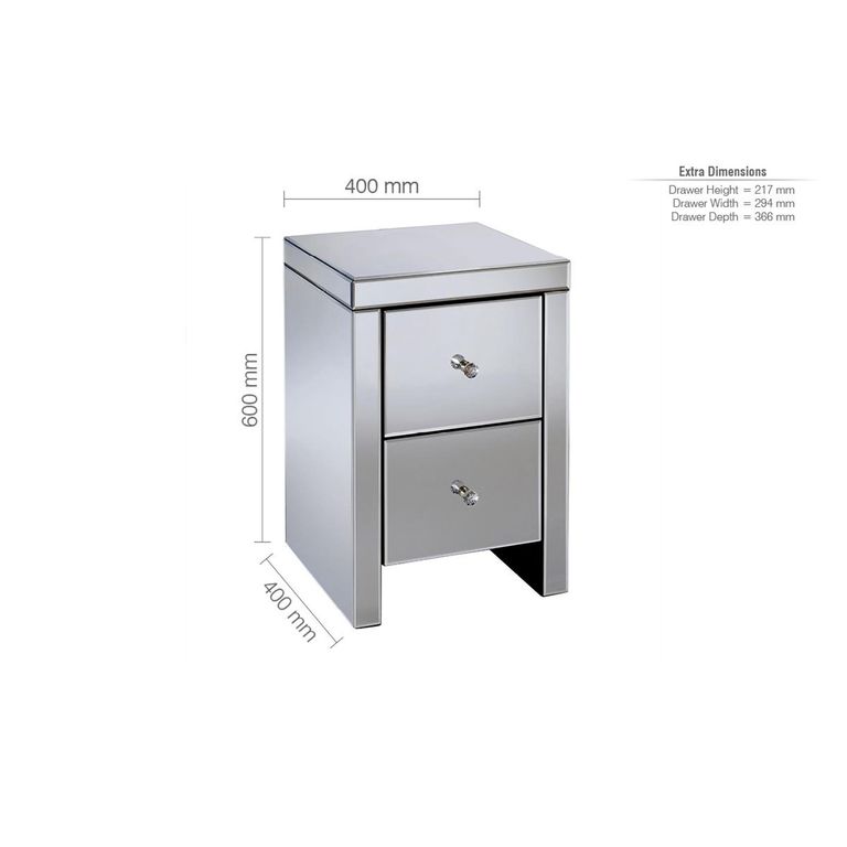 Seville Bedside Cabinet - 2 Drawer - Mirrored