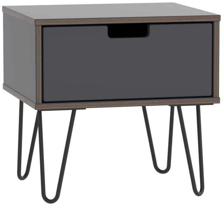 Shanghai Graphite 1 Drawer Bedside Table with Hairpin Legs