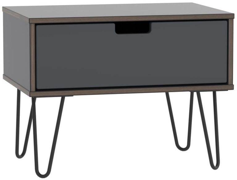 Shanghai Graphite 1 Drawer Wide Bedside Table with Hairpin Legs