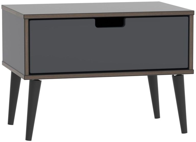 Shanghai Graphite 1 Drawer Wide Bedside Table with Wooden Legs