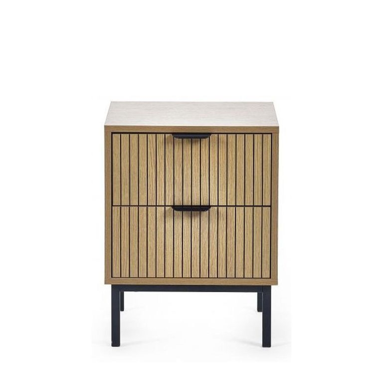 Sia Bedside Cabinet - 2 Drawer - Ribbed - Oak
