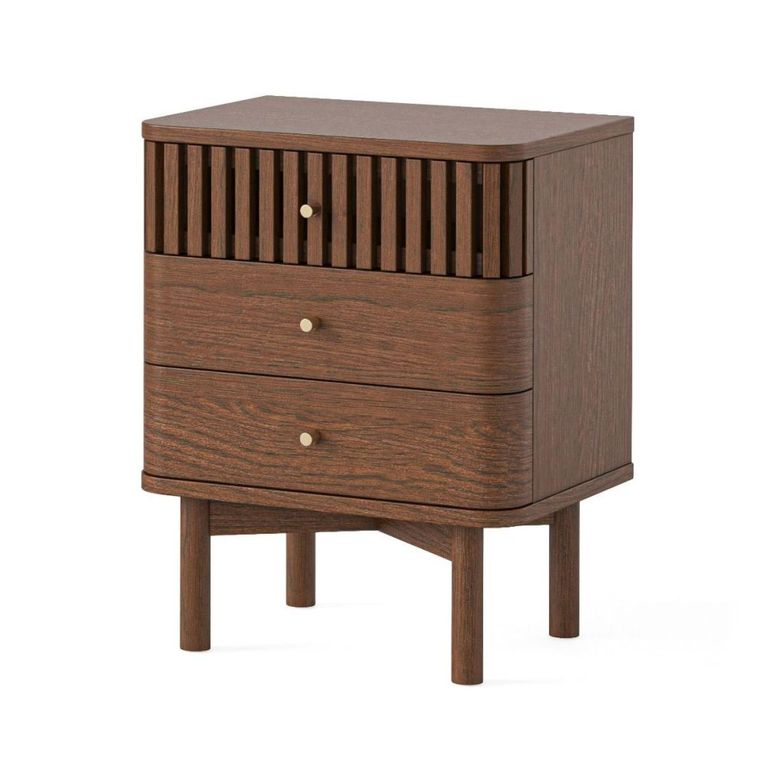 Soho Bedside Table - 3 Drawer - Slatted - Dark Oak
