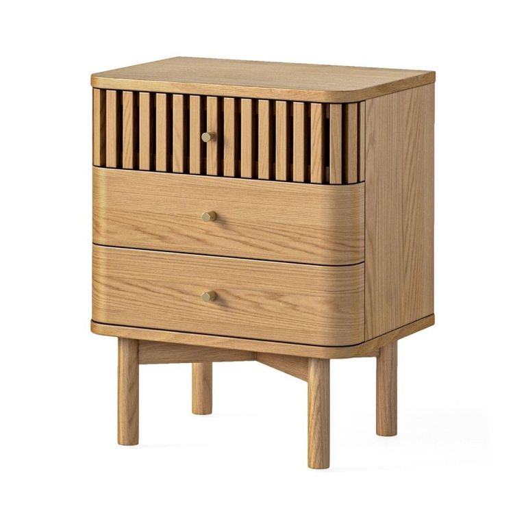 Soho Bedside Table - 3 Drawer - Slatted - Oak