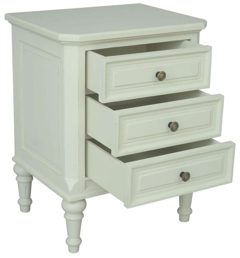 Solana French Lime White 3 Drawer Bedside Cabinet