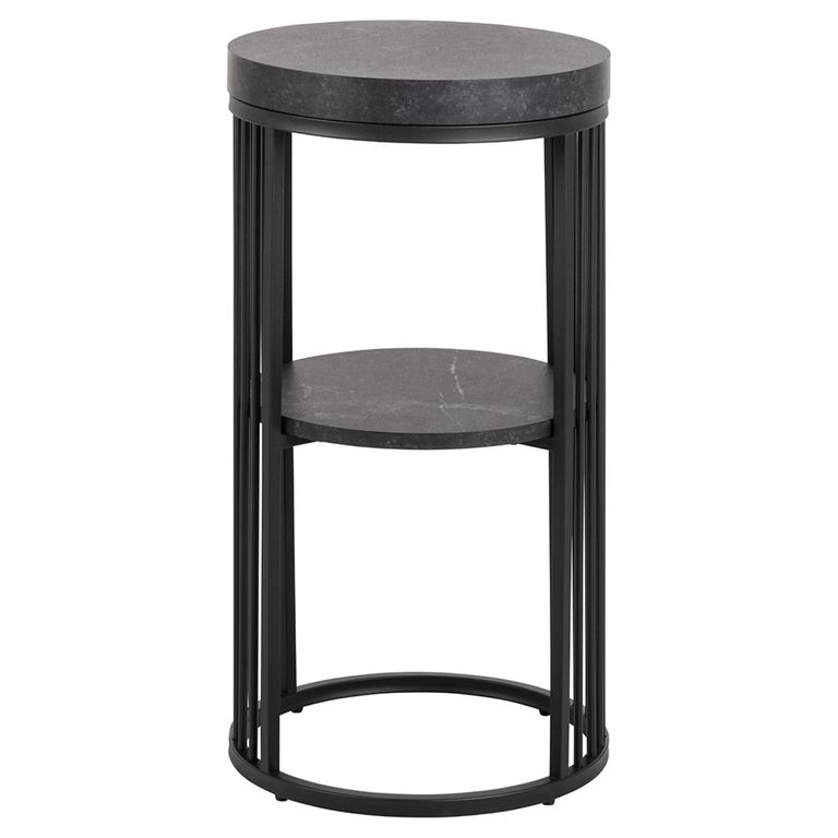 Strington Bedside Table - Round - Black Marble Effect