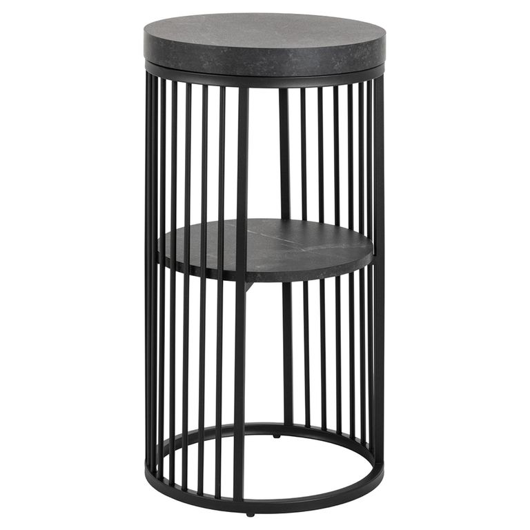 Strington Bedside Table - Round - Black Marble Effect