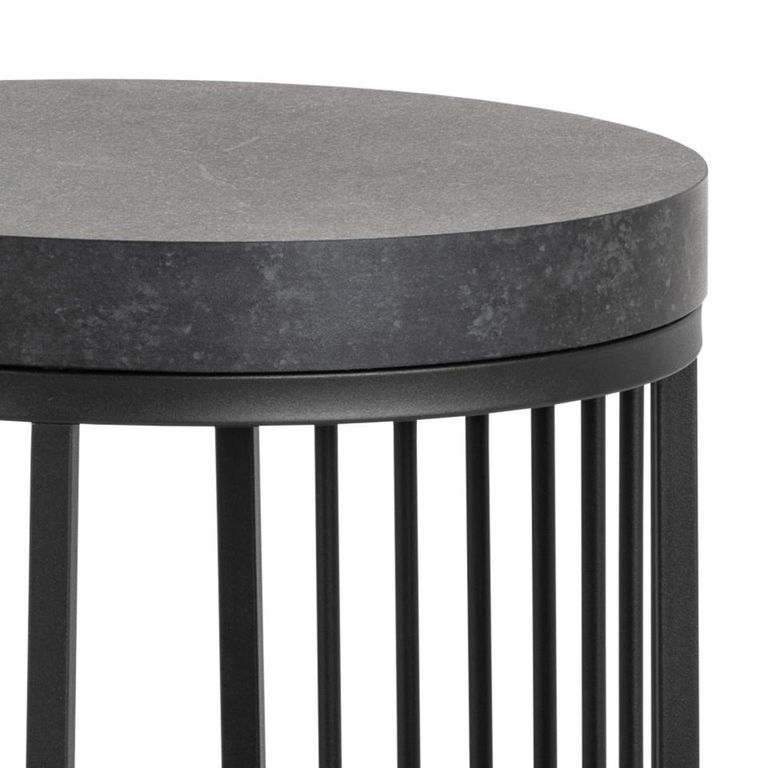 Strington Bedside Table - Round - Black Marble Effect