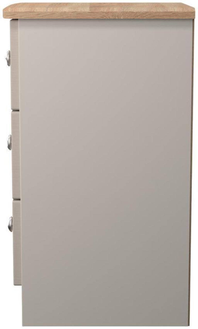 Sussex Cashmere and Oak Effect 3 Drawer Bedside Cabinet